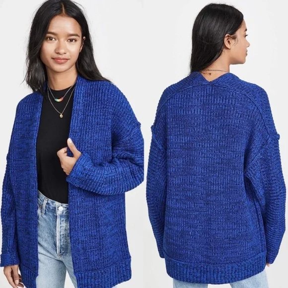 Free People Sweaters - FREE PEOPLE Sweater Womens Medium Navy Blue High Hopes Chunky Baggy Cardigan